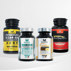 Kit Echilibru Zilnic: Magneziu Bisglicinat + Vitamin Premium D3+K2 2000 UI + Ashwagandha KSM-6 + Berberine Premium