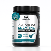 Premium Creatina Monohidrata 100%, 500 g, 87 sau 142 portii, cupa cu dozaj dublu 3,5 g/5,7 g, fara aroma, vegan