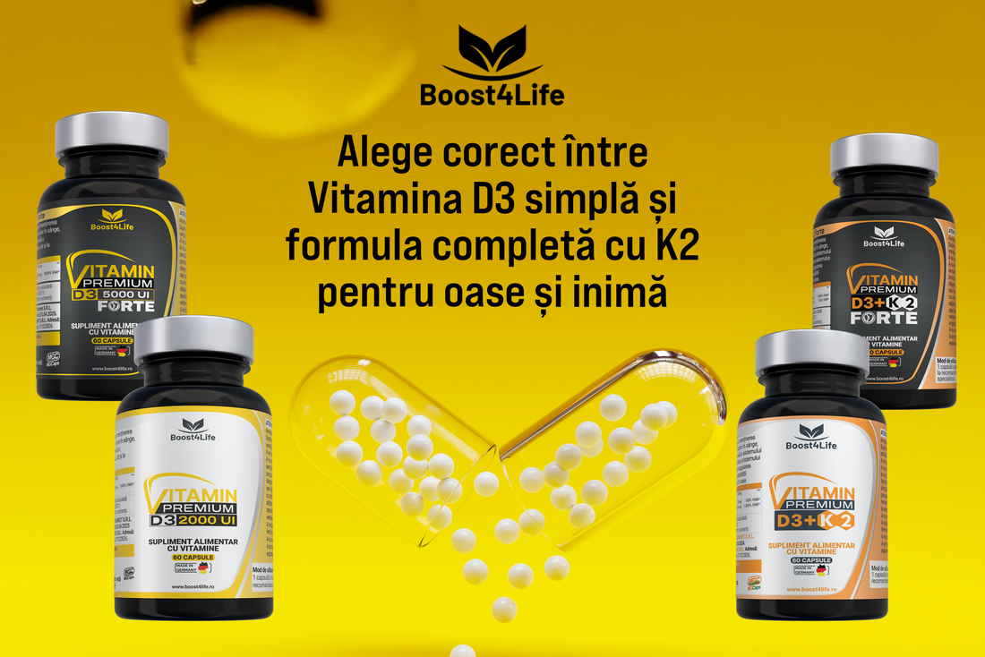 Alege corect între Vitamina D3 simplă și formula completă cu K2 pentru oase și inimă