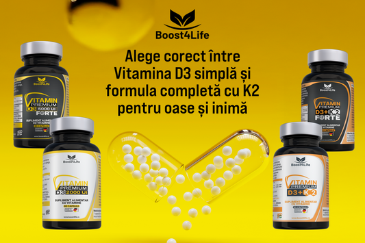 Alege corect între Vitamina D3 simplă și formula completă cu K2 pentru oase și inimă