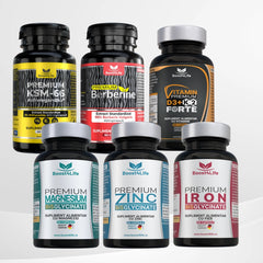 Mega Kit Vitalitate: Magneziu Bisglicinat + Berberine Premium + Vitamin Premium D3+K2 (5000 UI) + Ashwagandha KSM-66 + Zinc Bisglicinat Premium + Fier Bisglicinat
