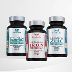 Minerale Esențiale: Magneziu Bisglicinat + Fier Bisglicinat + Zinc Bisglicinat