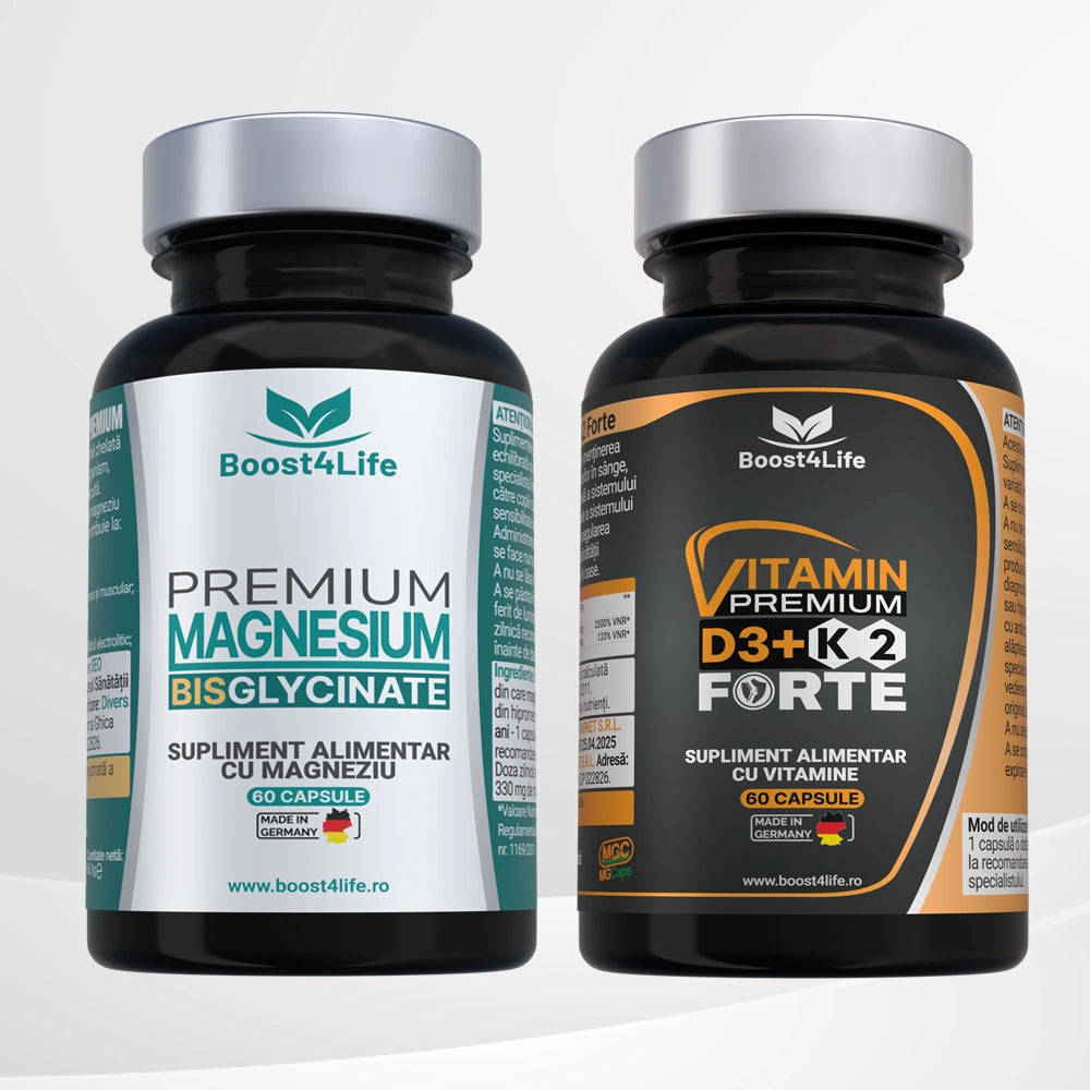 Magneziu Bisglicinat Premium + Vitamina D3+K2 Forte Premium