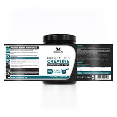 Premium Creatina Monohidrata 100%, 500 g, 87 sau 142 portii, cupa cu dozaj dublu 3,5 g/5,7 g, fara aroma, vegan